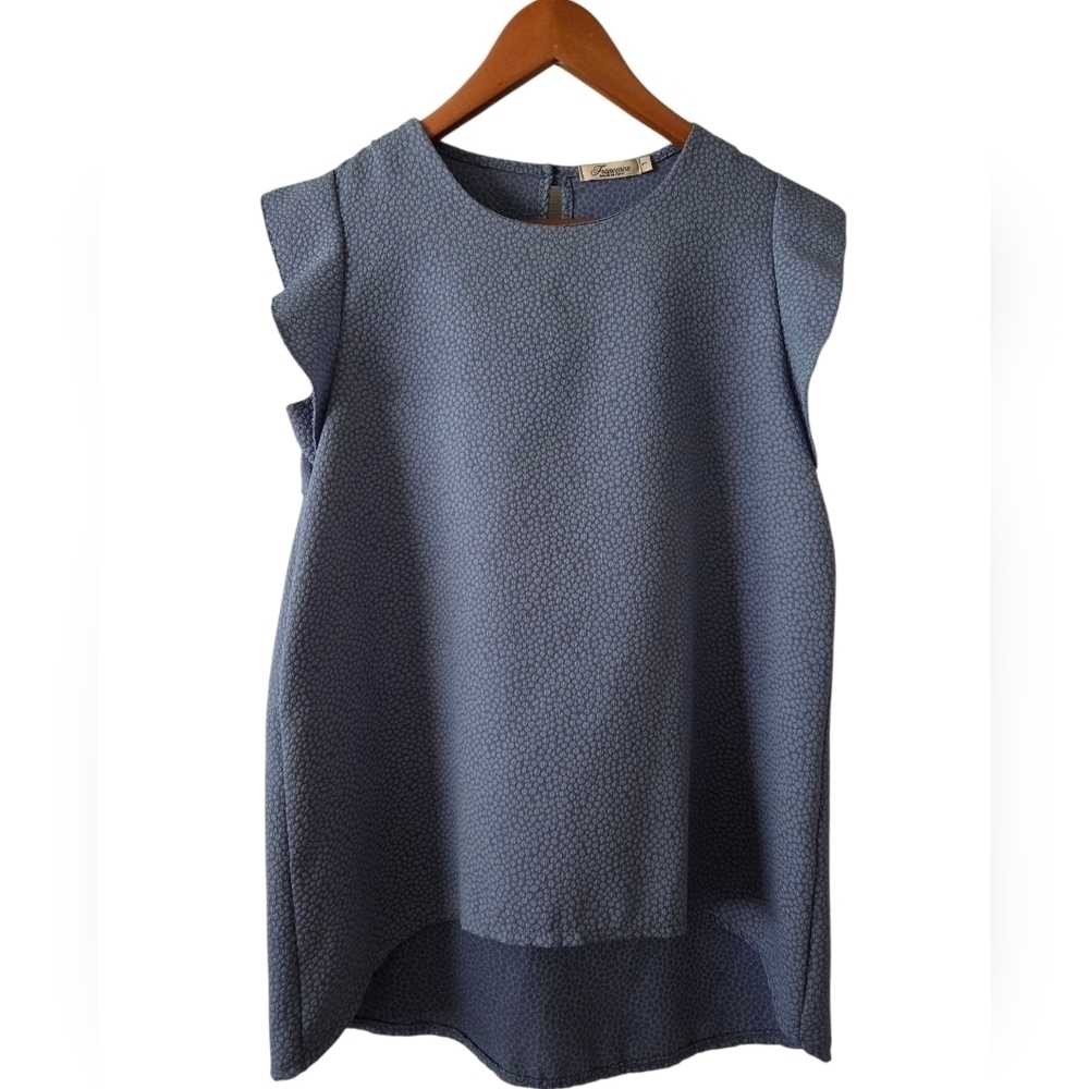 Francesca's Made in Italy Blue Flutter Sleeve Textured Blouse Large - Picture 3 of 7